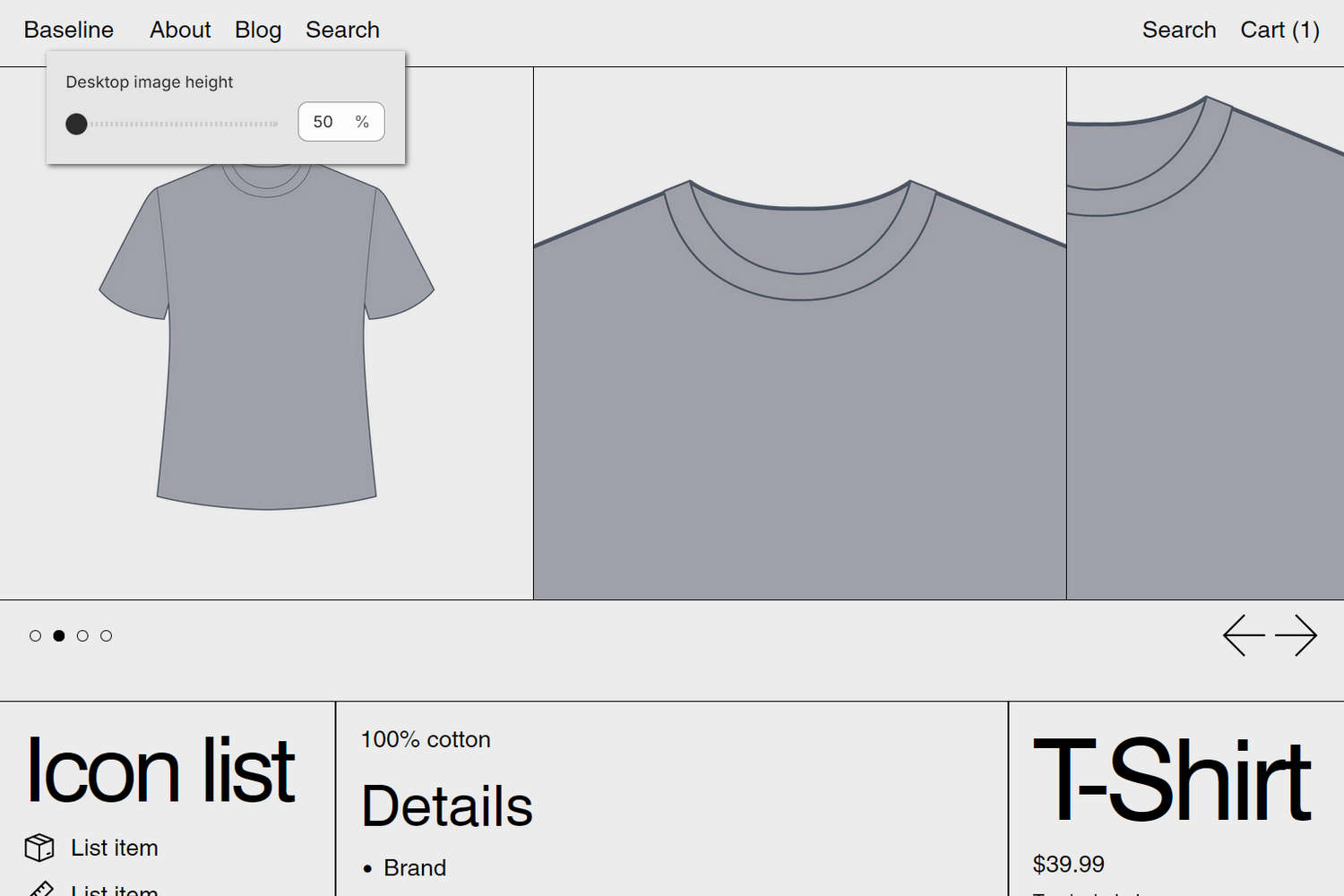 An example Product - horizontal section on a store's Horizontal gallery product page.