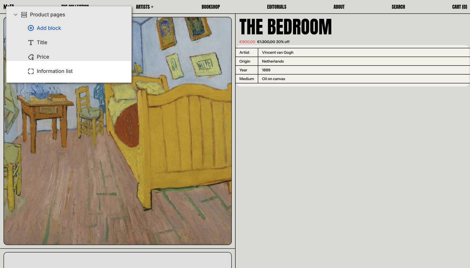 An example Product pages section on a store's Product page.