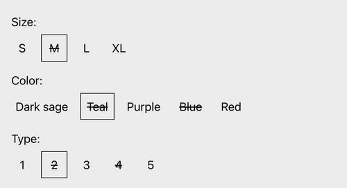 An example picker on a product page with the Availability display mode option set to Adjacent.