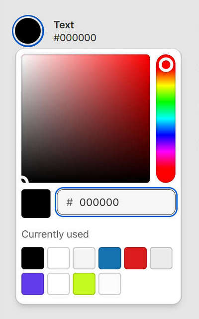 The controls for adjusting the Scheme 1 color scheme's text color in Theme settings.