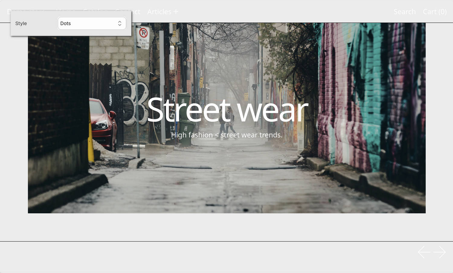 An example store's home page with the Theme settings Slideshows menu open in Theme editor.