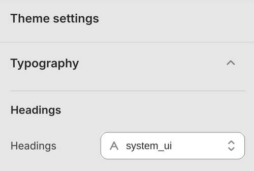 The heading font pick for selecting a font in Theme setting's Typography menu.
