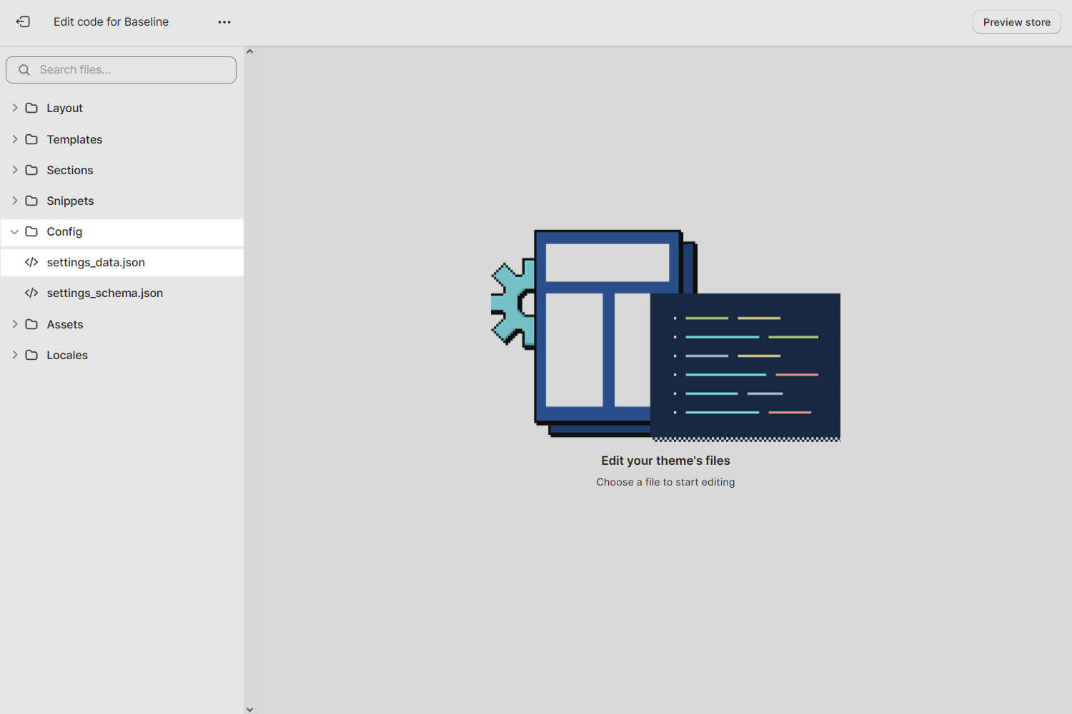 Screenshot of the config folder in Code editor.