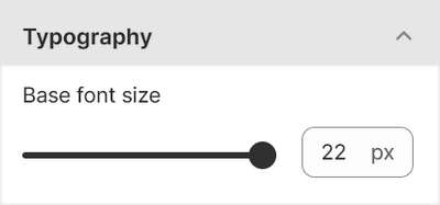 The base font size slider in the typography settings menu