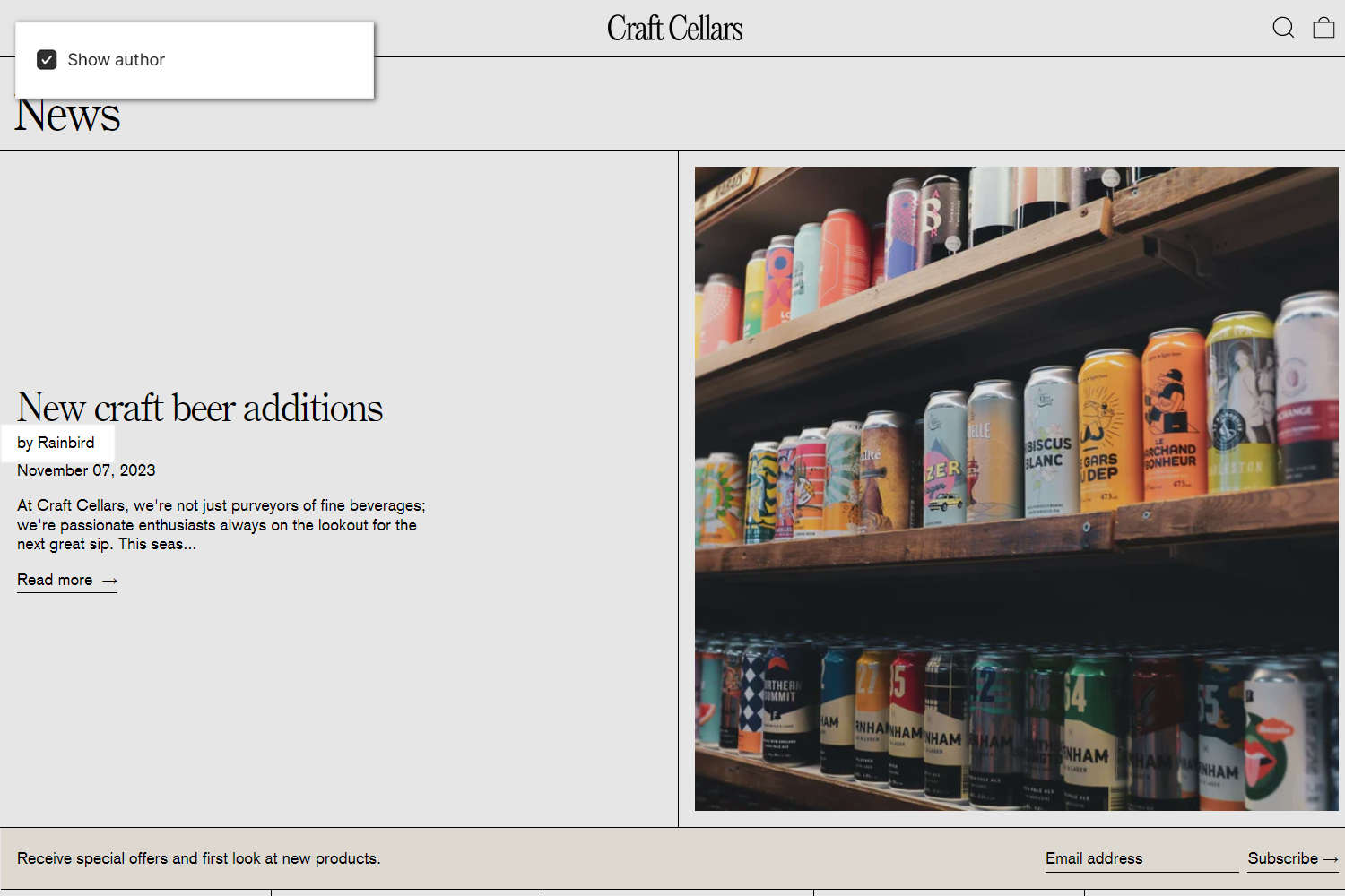 An example Blog posts section on a store's home page.