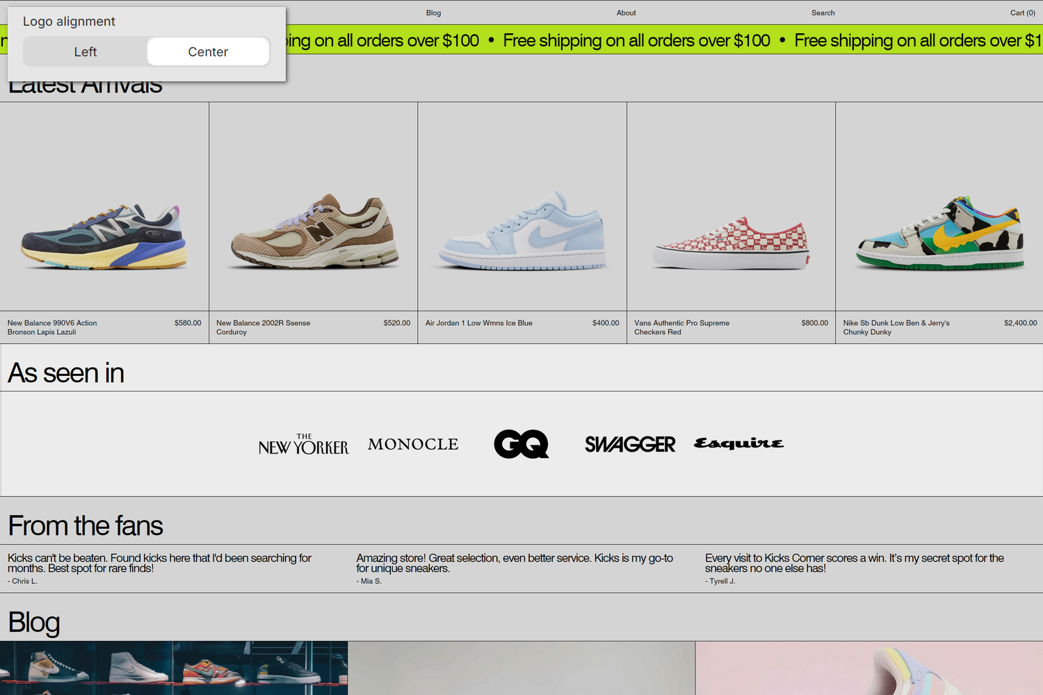 An example Logo list section on a store's home page.