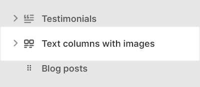 The Text columns with images section selected in Theme editor.