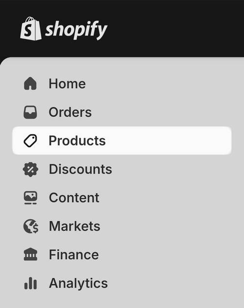 The Products tab selected on the Shopify admin page.