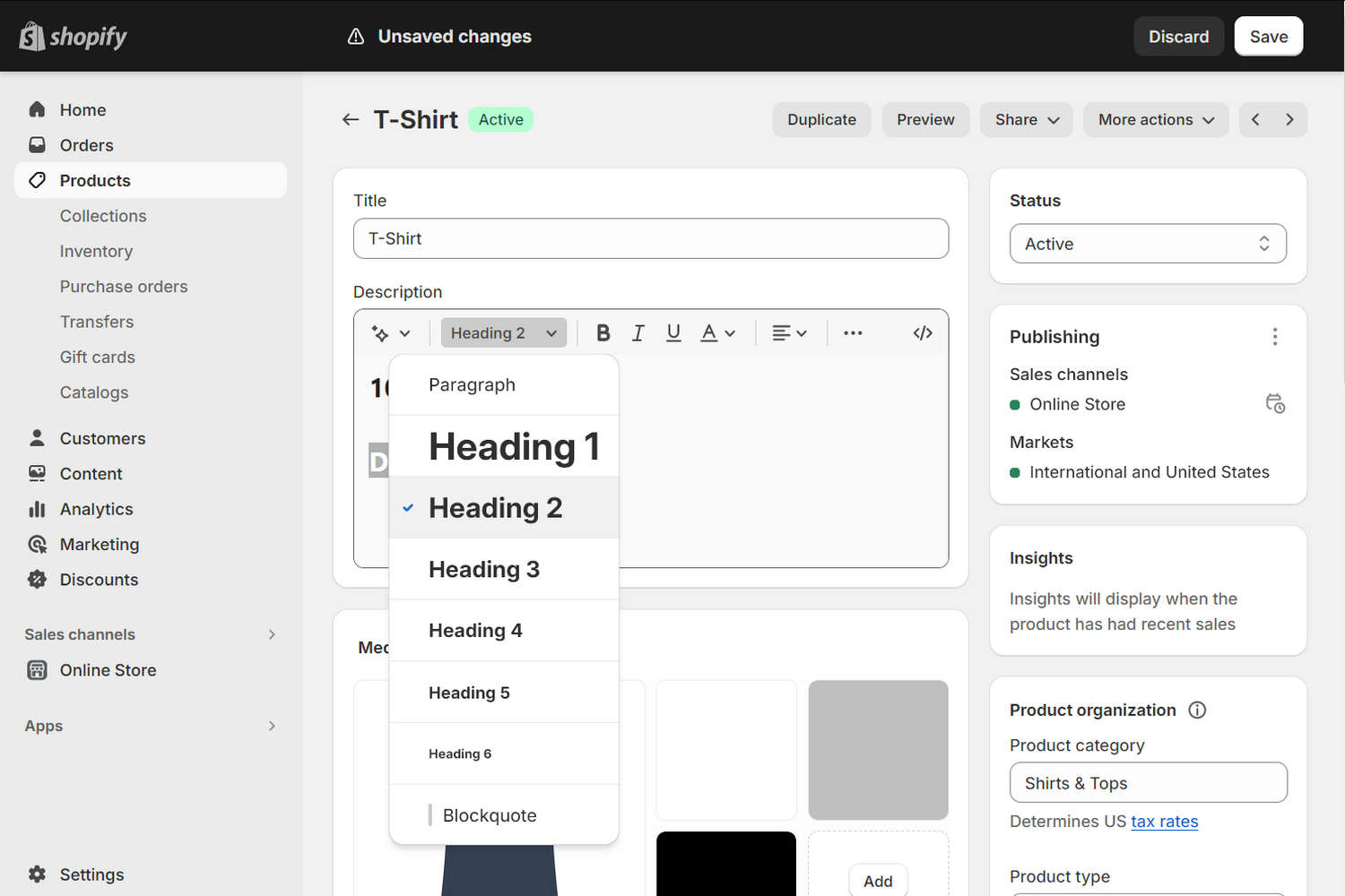 The formatting dropdown set to the heading 2 style