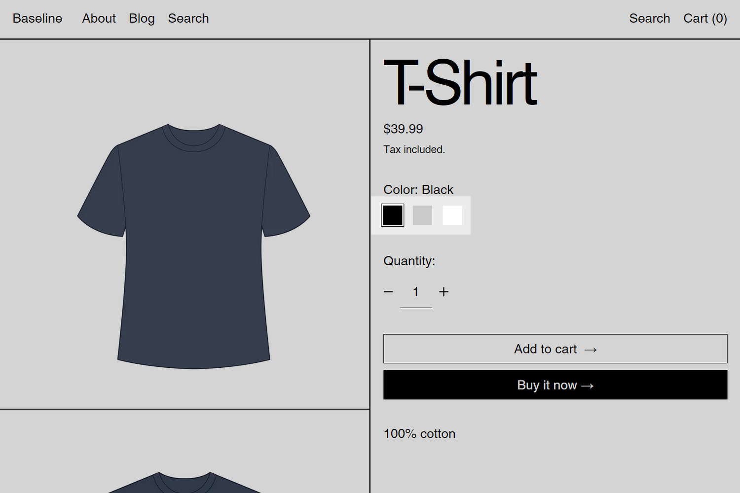 Three example color swatches on a store's Product page.