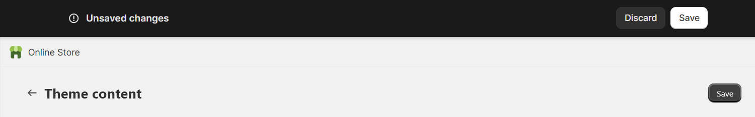 The Save button on the Theme content page in Shopify admin.