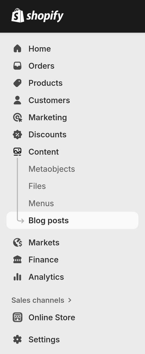 The main menu is Shopify admin,