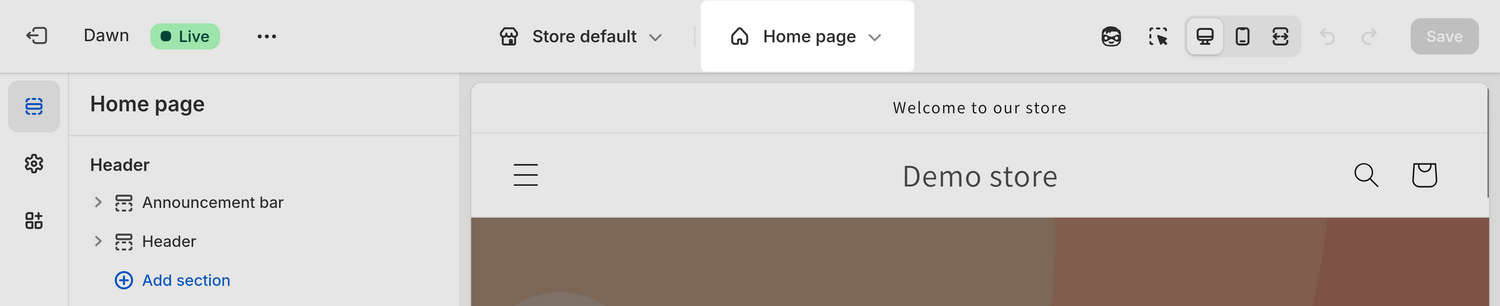 The drop-down menu at the top of Theme editor.