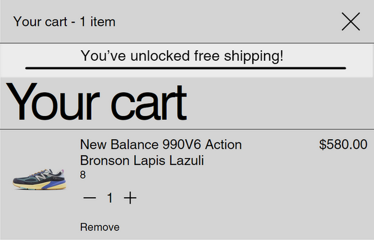 An example of a free shipping bar in the cart drawer