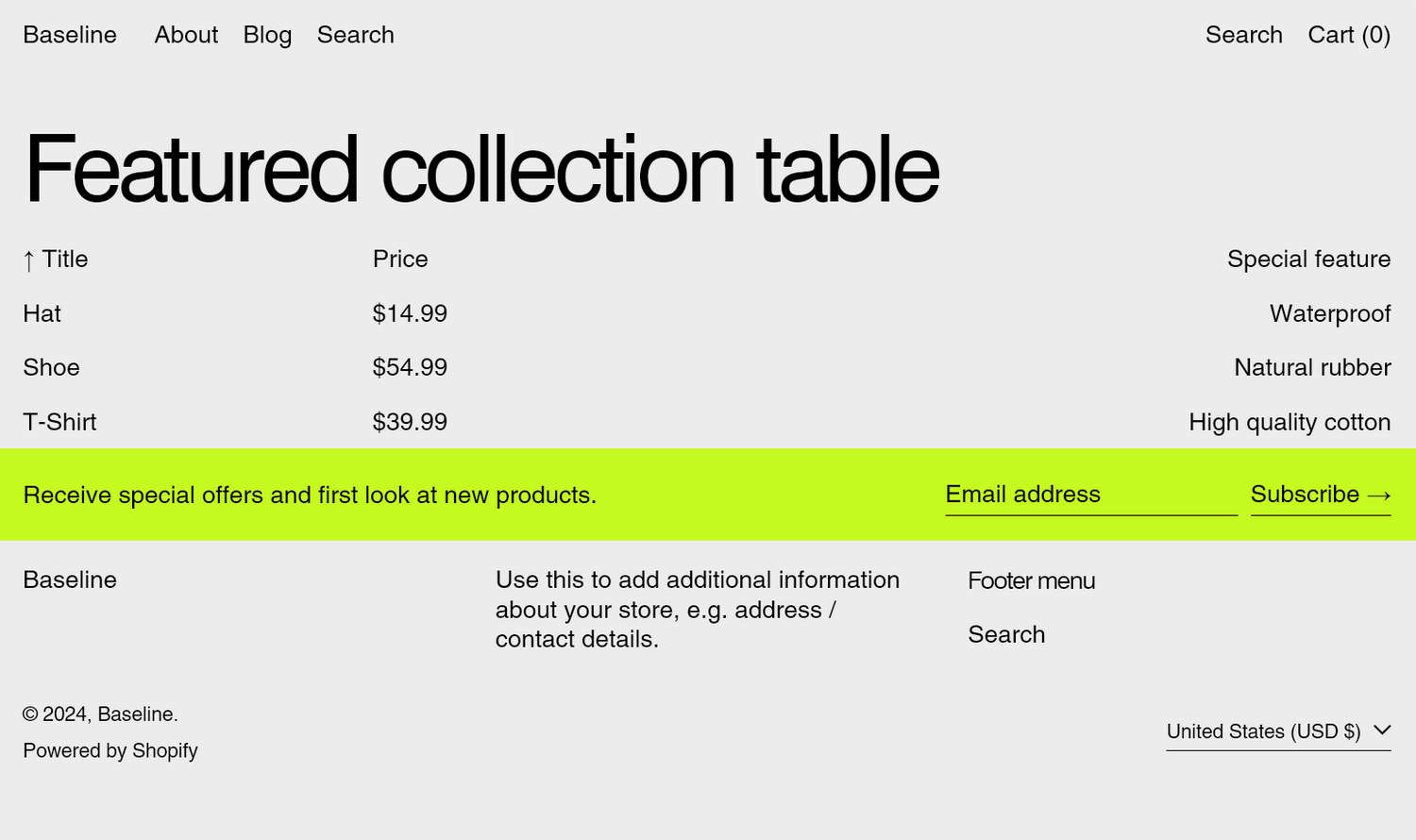 Grid layout example with grid border set to 0