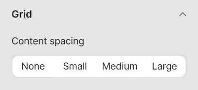 The Theme settings Grid content spacing options in Theme editor.