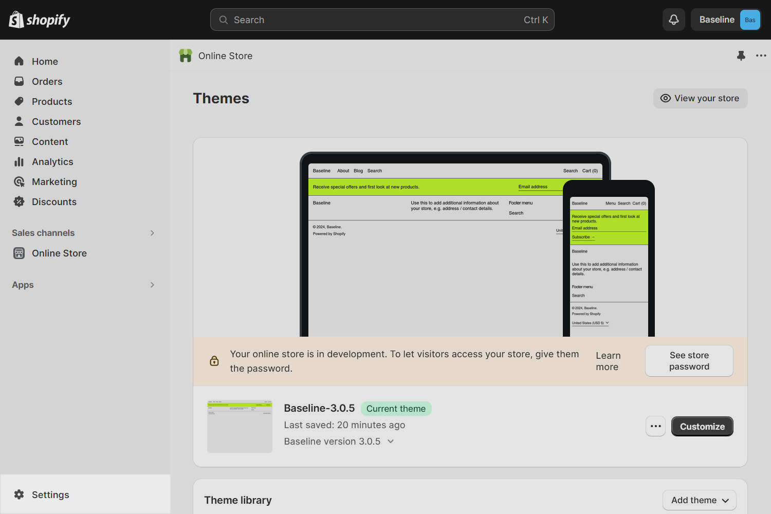 The Shopify admin page.