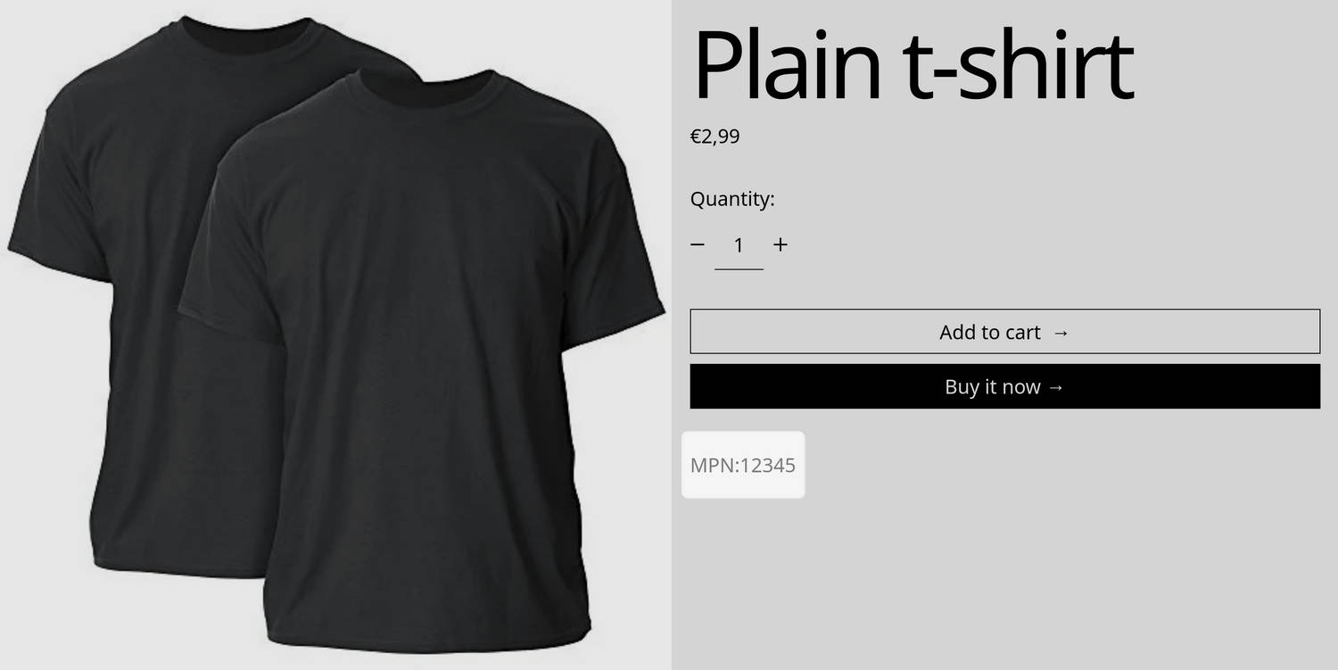 An example Product page with a custom metafield.