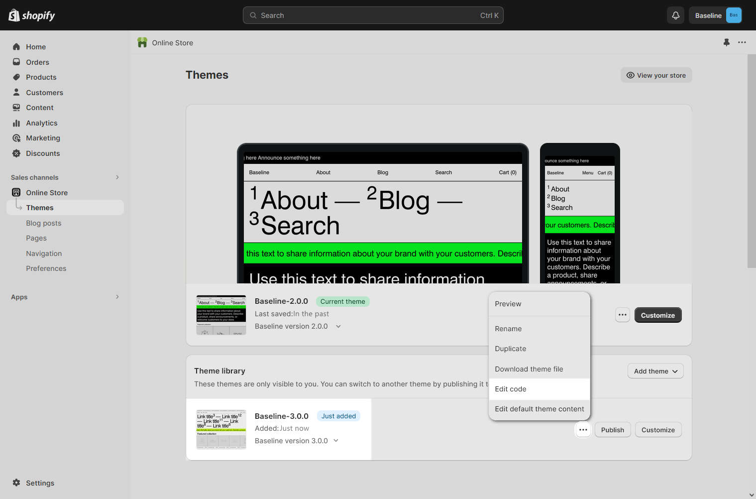 The ellipsis icon selected in Shopify admin.