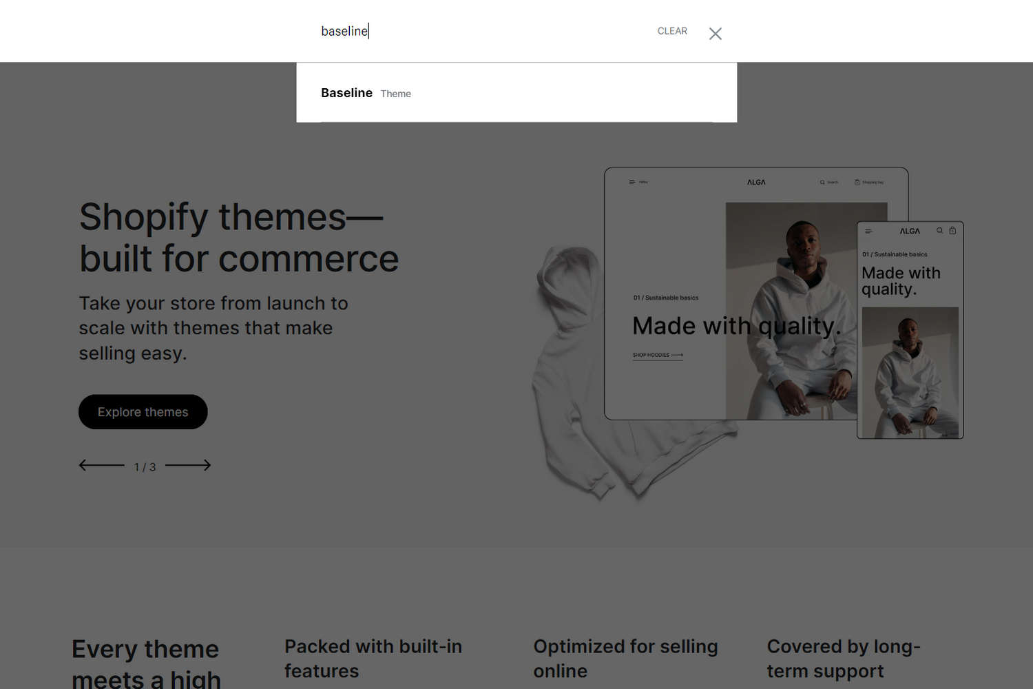 Shopify Theme store's search field.