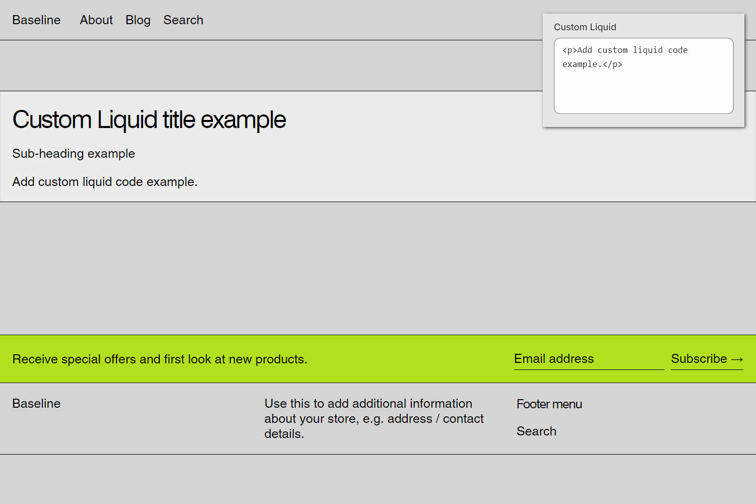 An example Custom Liquid section on a store's home page.