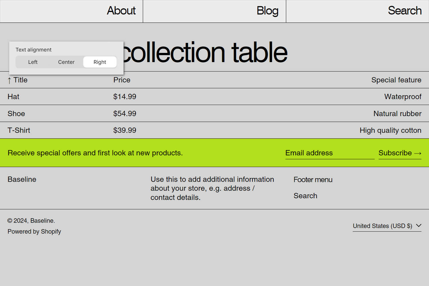 An example Directory section on a store's home page.