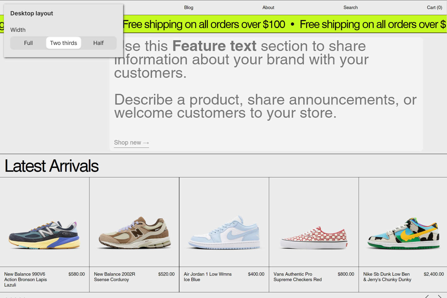An example Feature text section on a store's home page.