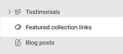 The Featured collection links section selected in Theme editor.