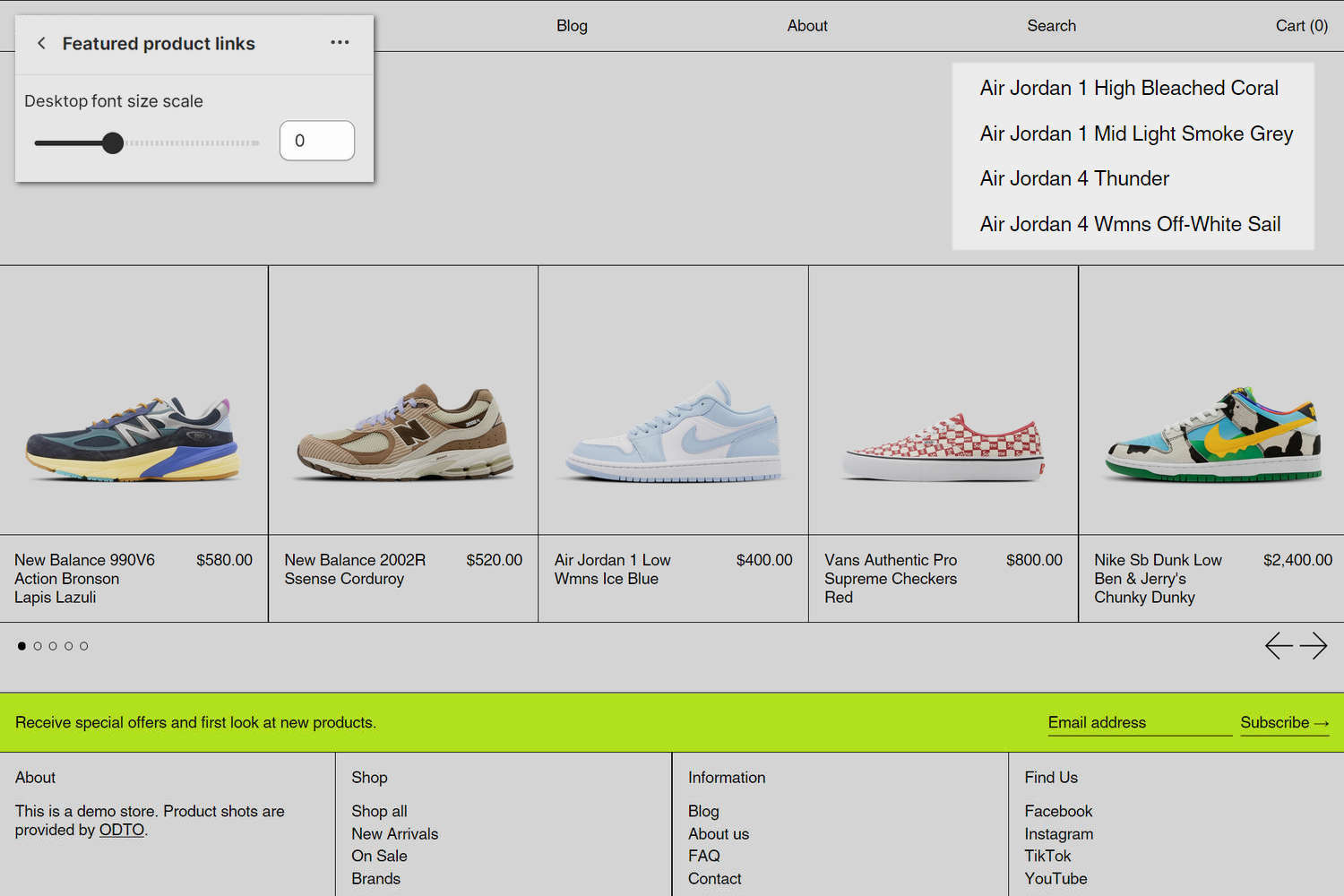 An example Featured product links section on a store's home page.