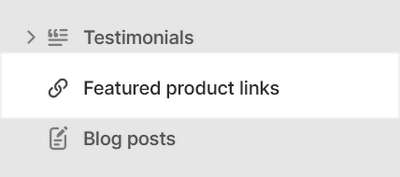 The Featured product links section selected in Theme editor.