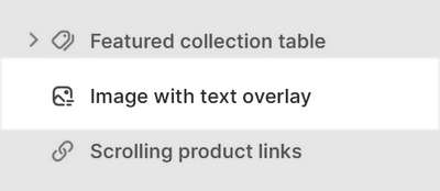 The Image with text overlay section selected in Theme editor.