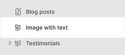 The Image with text section selected in Theme editor.