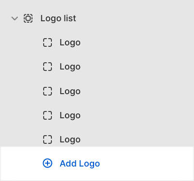 The Logo list's Add block menu in Theme editor.