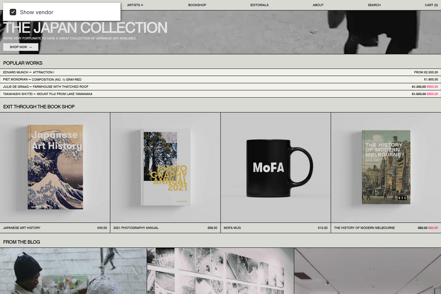An example Product list section on a store's home page.