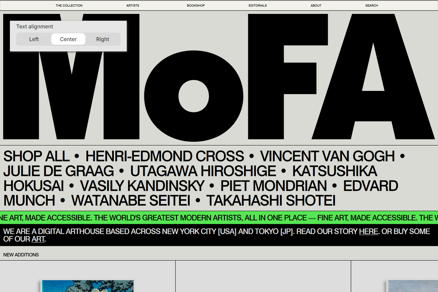 An example Single level navigation section on a store's home page.