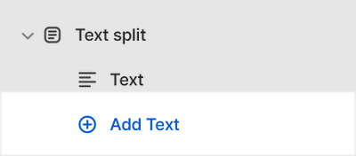 The Text split Add block menu in Theme editor.