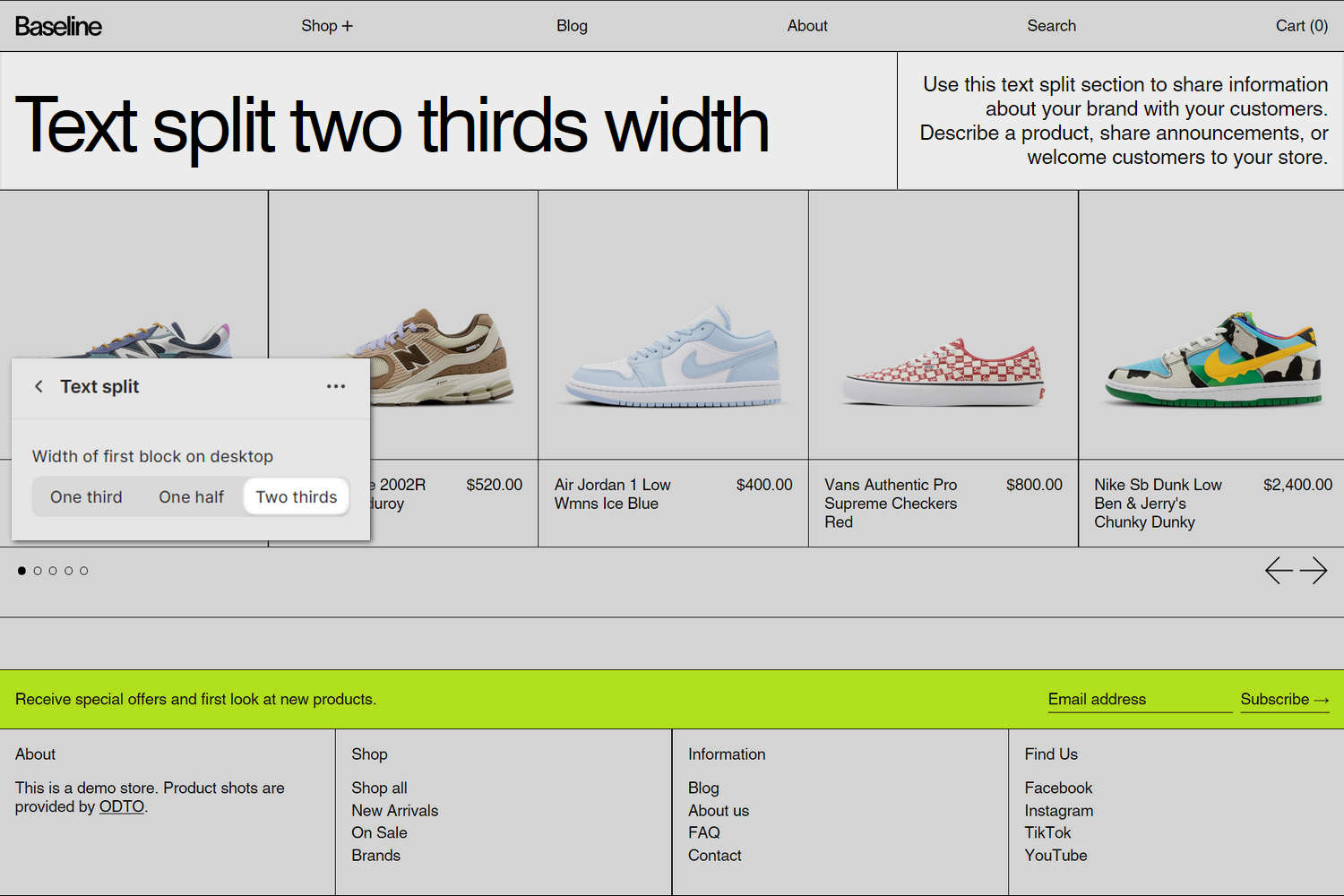 An example Text split section on a store's home page.
