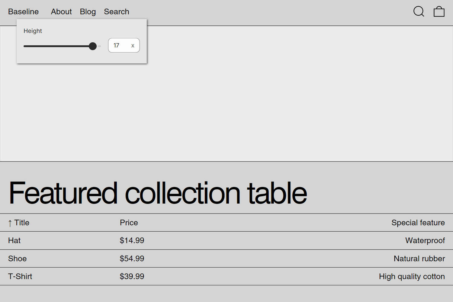 An example White space section on a store's home page.