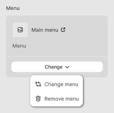 TThe menu modification options in Theme editor for the Header section