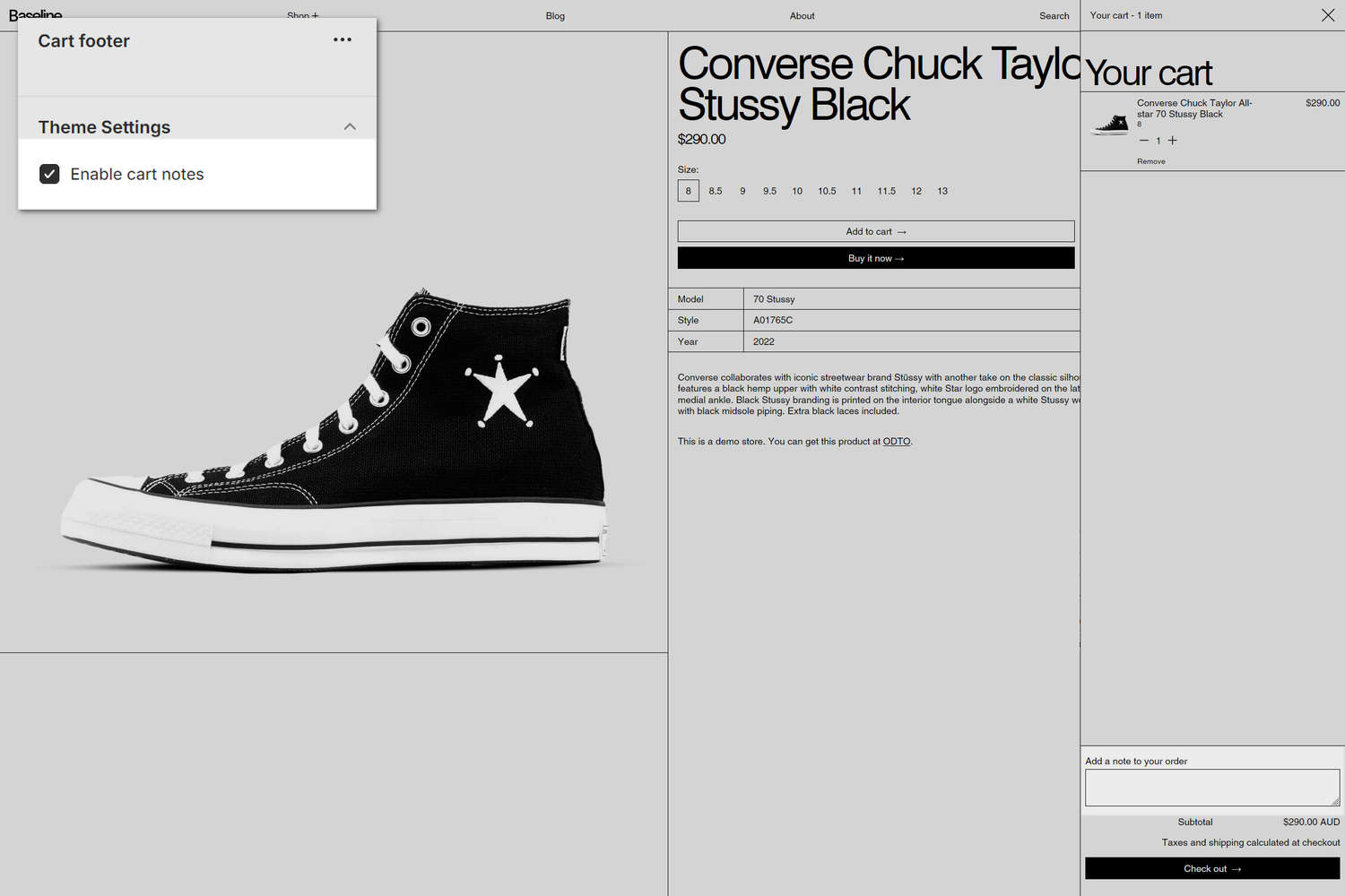 An example Cart footer section on a store's Cart area.