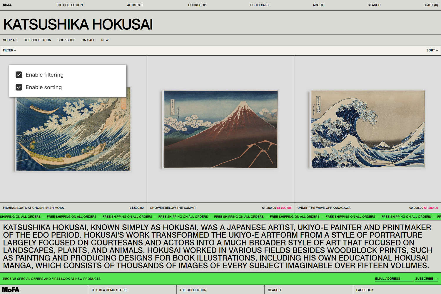 An example Collection section on a store's Collection page.
