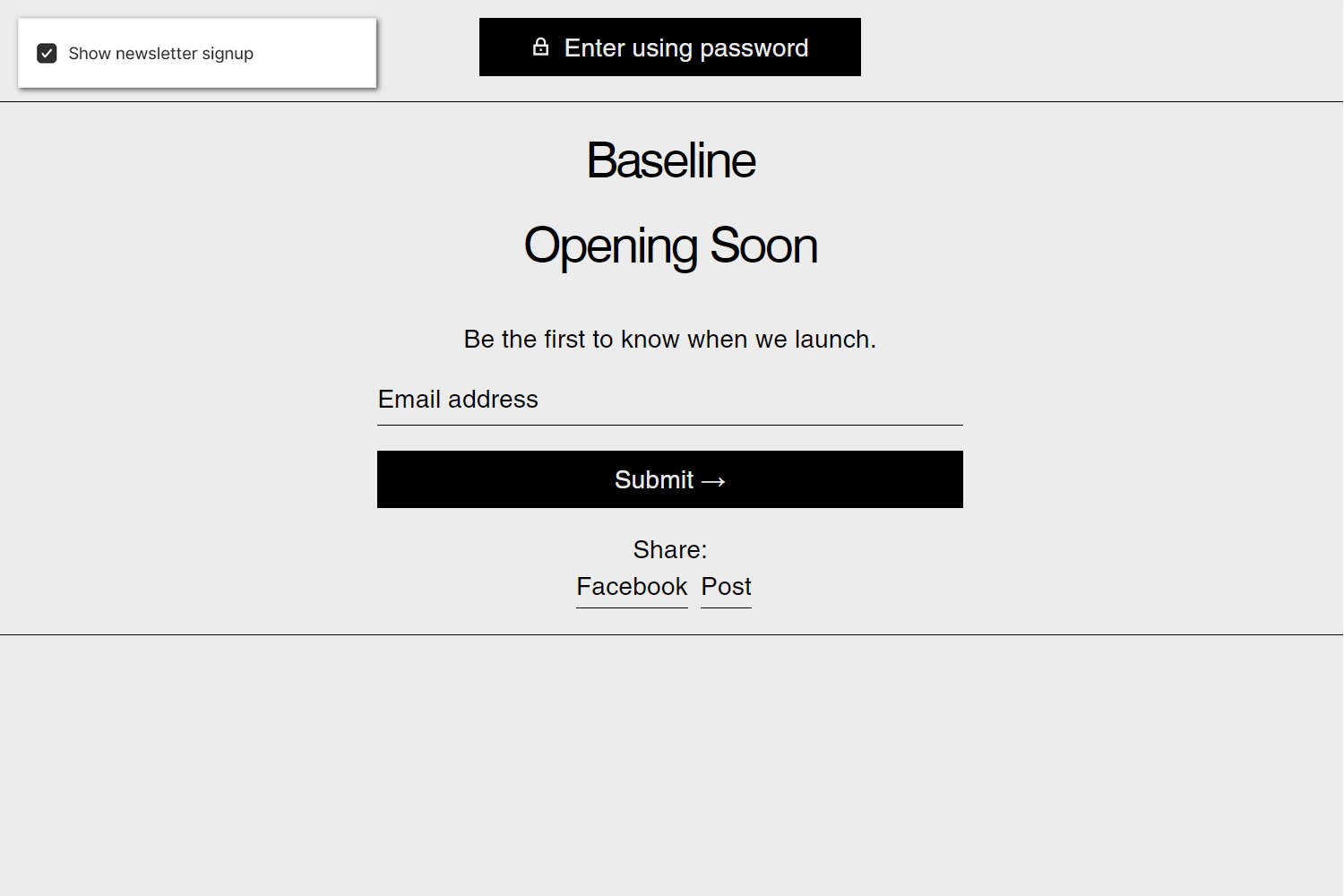 An example Password content section on a store's homepage.