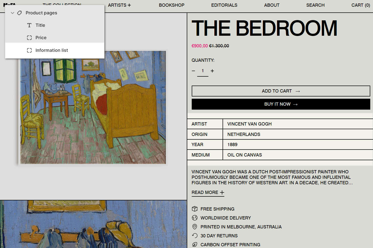 An example Product pages section on a store's Product page.