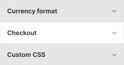 Theme editor's checkout Theme settings menu.