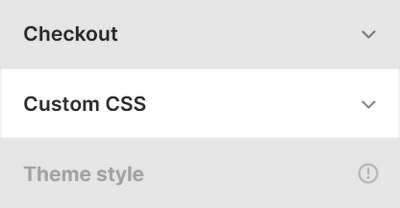 Theme editor's custom-css Theme settings menu.