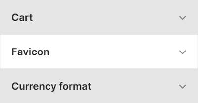 Theme editor's favicon Theme settings menu.