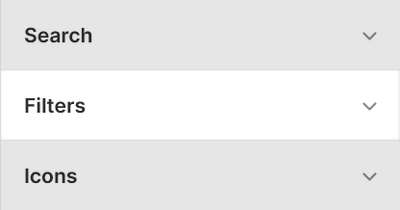 Theme editor's filters Theme settings menu.