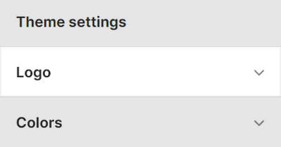 Theme editor's logo Theme settings menu.
