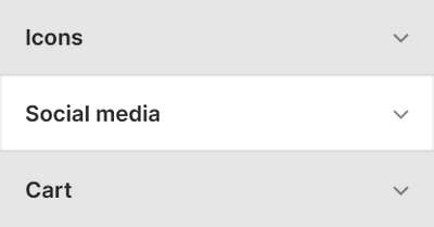 Theme editor's Social media Theme settings menu.