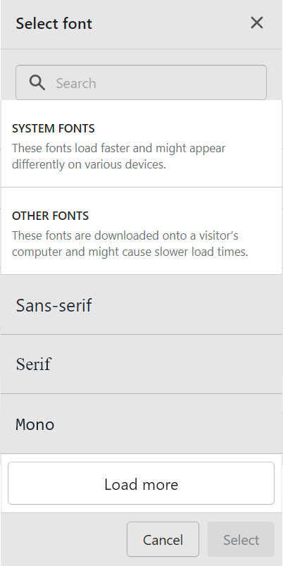 The font picker's font sets in Theme setting's Typography menu.